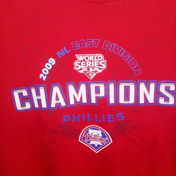 NL 2009 PHILADELPHIA PHILLIES WORLD SERIES CHAMPIONSHIP MENS RED TEE SHIRT SZ XL - Picture 2 of 4